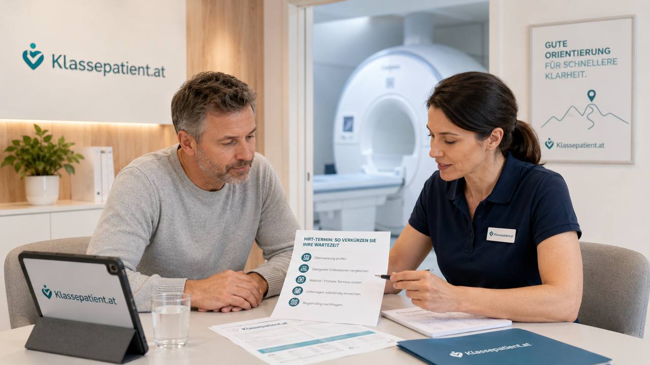 Klassepatient.at Ratgeberbild zur MRT-Wartezeit in Österreich und schnellerer medizinischer Diagnostik
